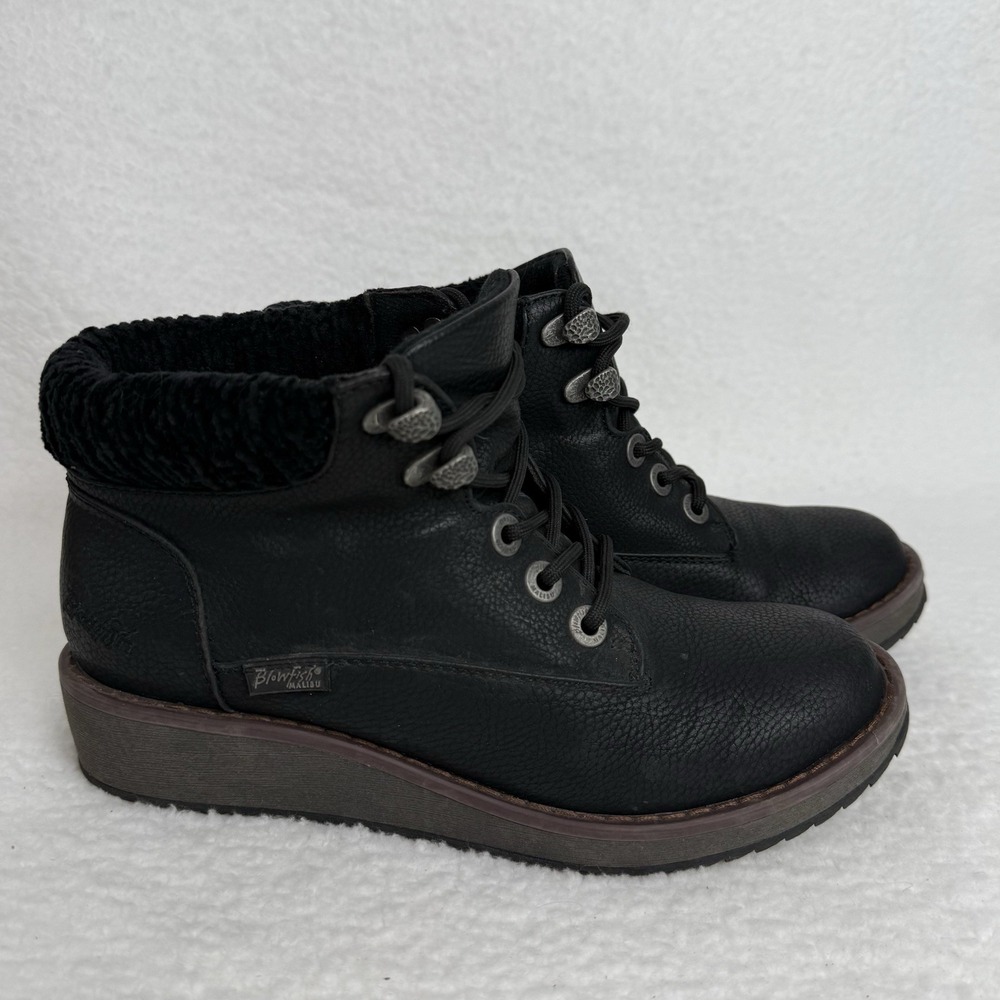 Blowfish Malibu Comet Lace‎ Up Ankle Bootie Knit Cuff Size 7.5 Black Gorpcore